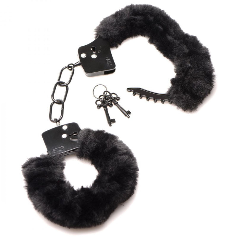 Master Series Cuffed in Fur - Black Fluffy Handcuffs - Hush Store Sydney 