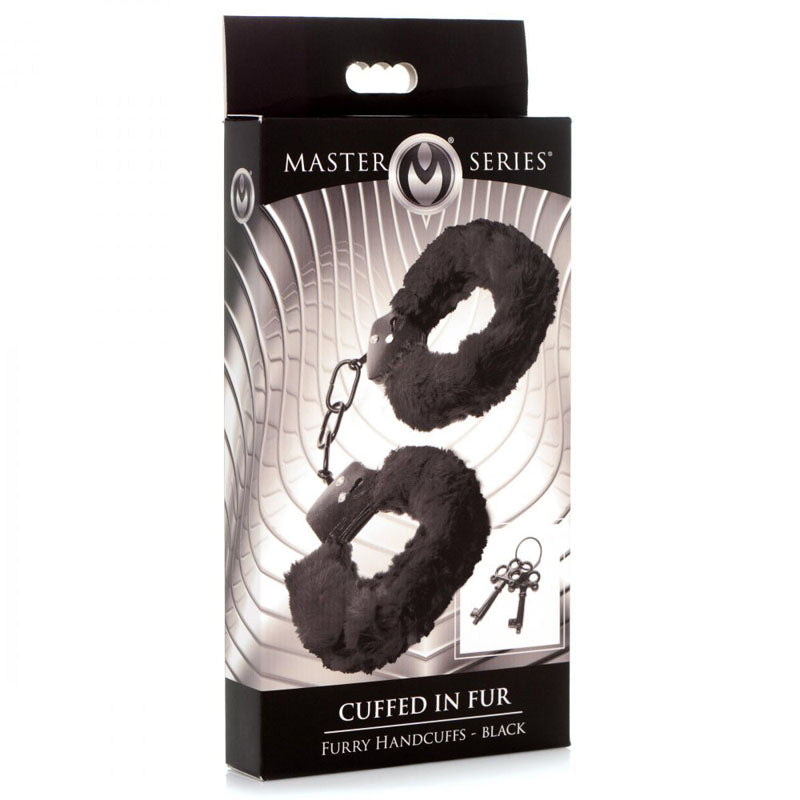 Master Series Cuffed in Fur - Black Fluffy Handcuffs - Hush Store Sydney 