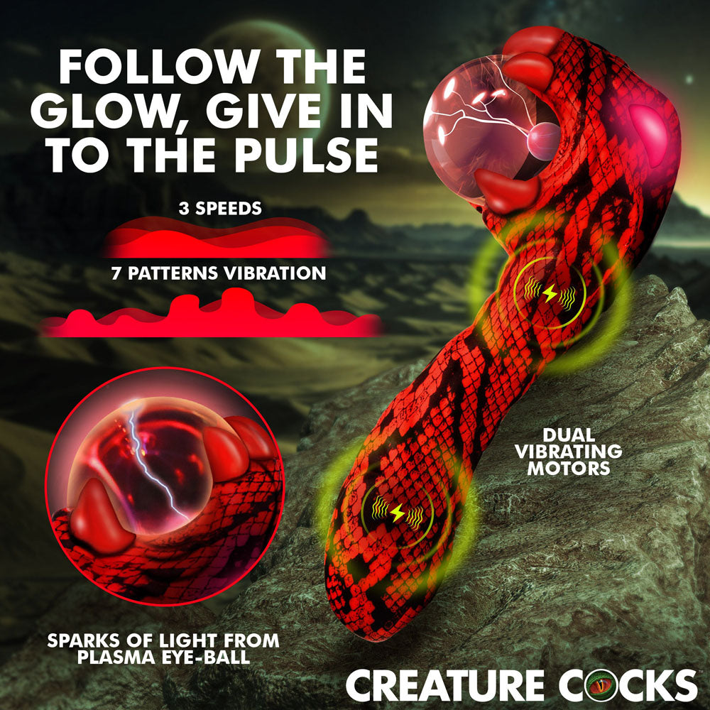 Creature Cocks Cobra - Red 18.5 cm USB Rechargeable Fantasy Vibrator with Plasma Ball - Hush Store Sydney 