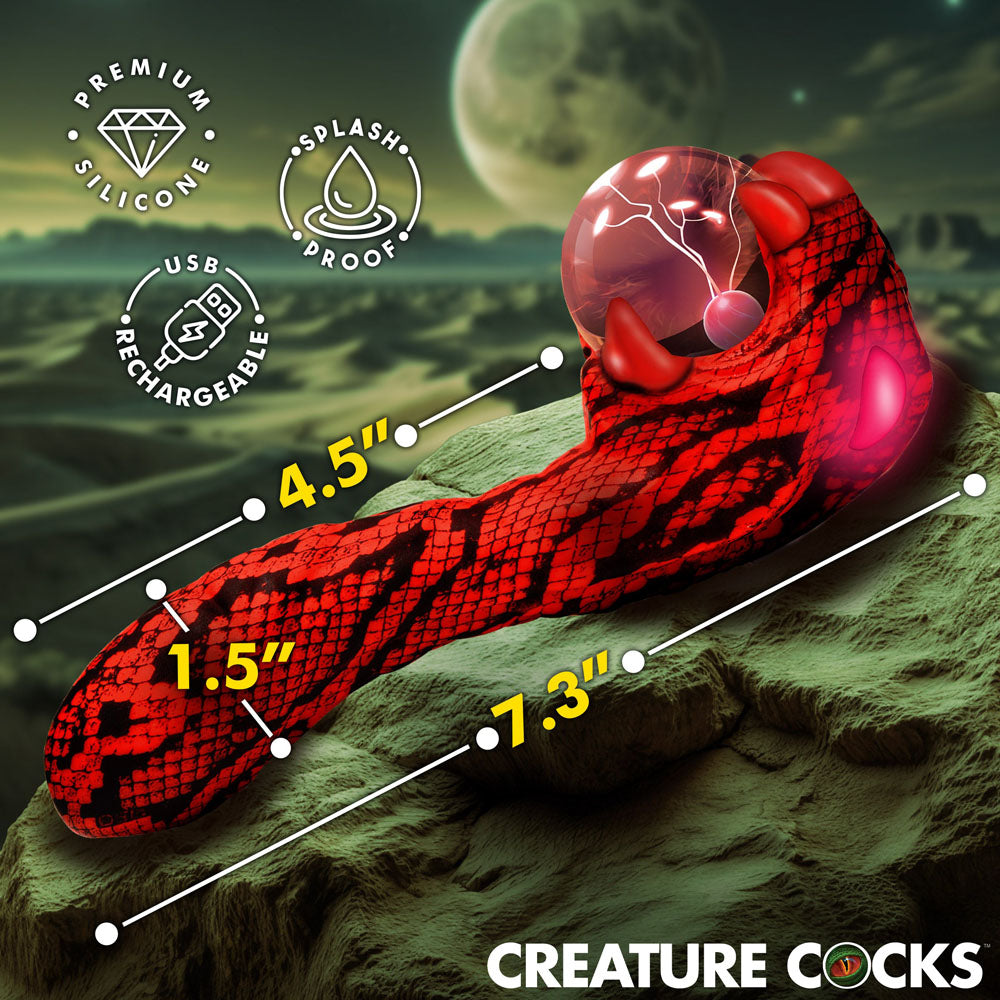 Creature Cocks Cobra - Red 18.5 cm USB Rechargeable Fantasy Vibrator with Plasma Ball - Hush Store Sydney 