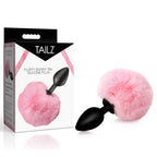 Tailz Fluffy Bunny Tail Silicone Plug - Pink - Black Butt Plug with Pink Bunny Tail