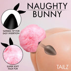 Tailz Fluffy Bunny Tail Silicone Plug - Pink - Black Butt Plug with Pink Bunny Tail