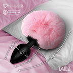 Tailz Fluffy Bunny Tail Silicone Plug - Pink - Black Butt Plug with Pink Bunny Tail
