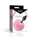 Tailz Fluffy Bunny Tail Silicone Plug - Pink - Black Butt Plug with Pink Bunny Tail