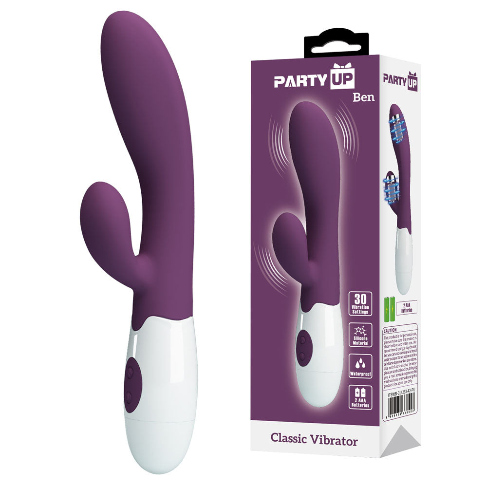 Party Up BEN Classic Vibe - Purple - Purple 20 cm Rabbit Vibrator - Hush Store Sydney 