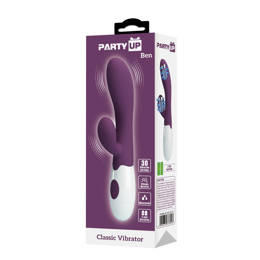 Party Up BEN Classic Vibe - Purple - Purple 20 cm Rabbit Vibrator - Hush Store Sydney 