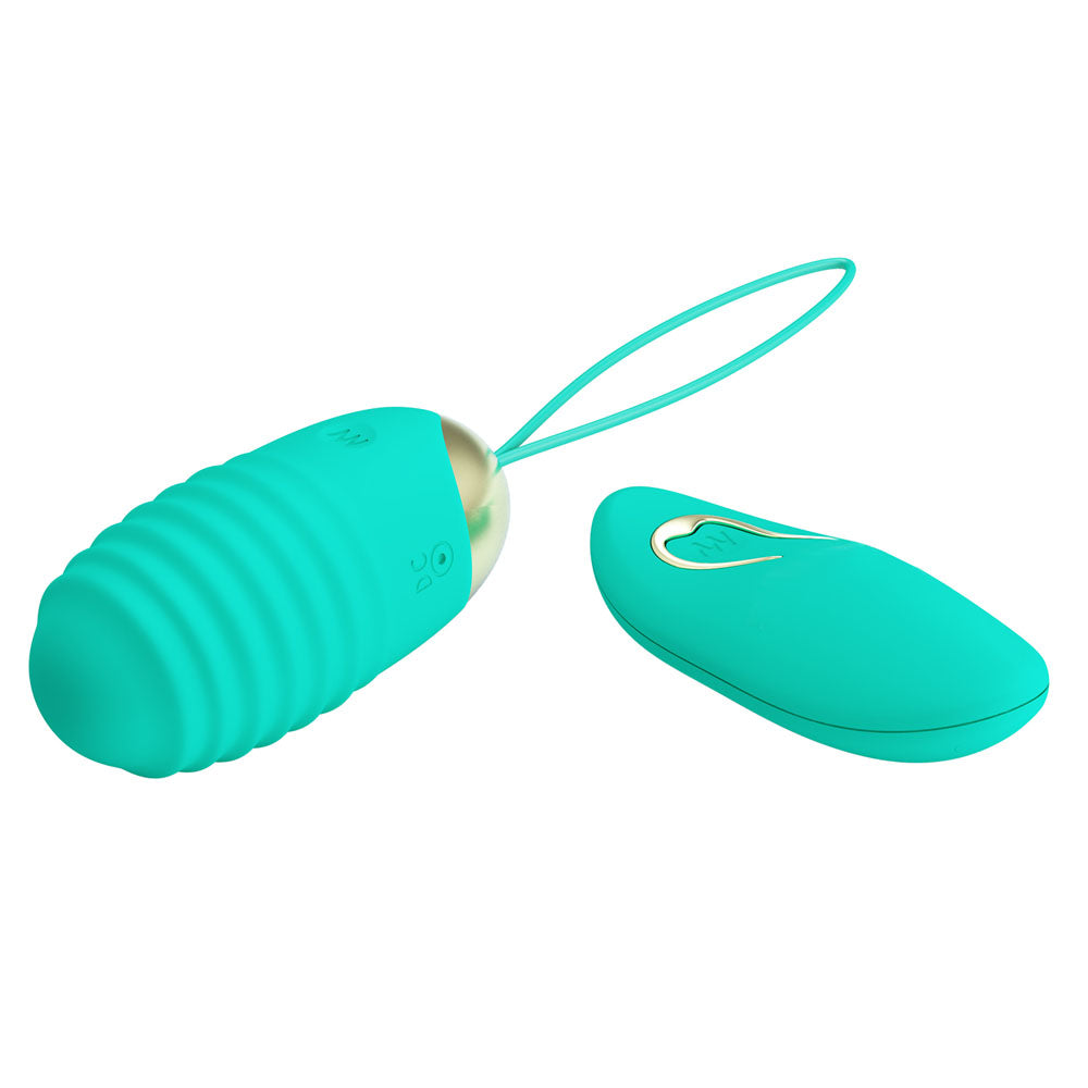 Party Up IAN Remote Egg - Teal - Teal USB Rechargeable Vibrating Egg with Wireless Remote