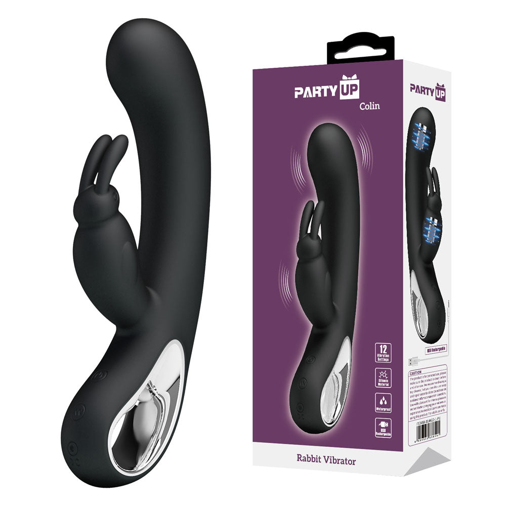 Party Up COLIN Rabbit Vibe - Black - Black 21 cm USB Rechargeable Rabbit Vibrator