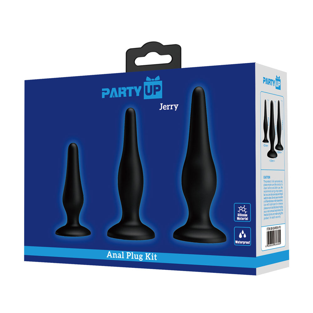 Party Up JERRY Butt Plug Set - Black Butt Plugs - Set of 3 Sizes