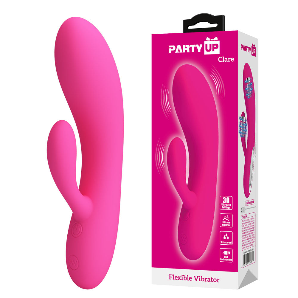 Party Up CLARE Flexible Vibe - Pink - Pink 16.9 cm USB Rechargeable Rabbit Vibrator