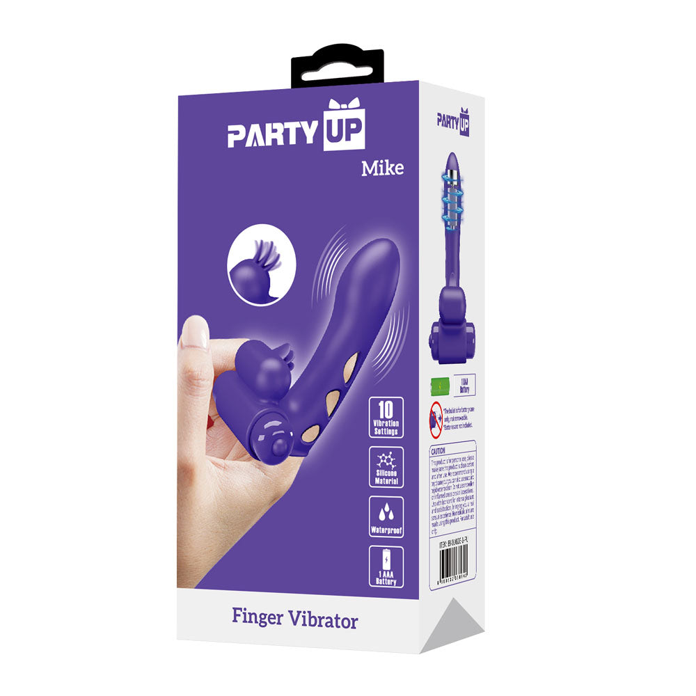Party Up MIKE Finger Vibe - Purple - Purple Vibrating Finger Vibrator