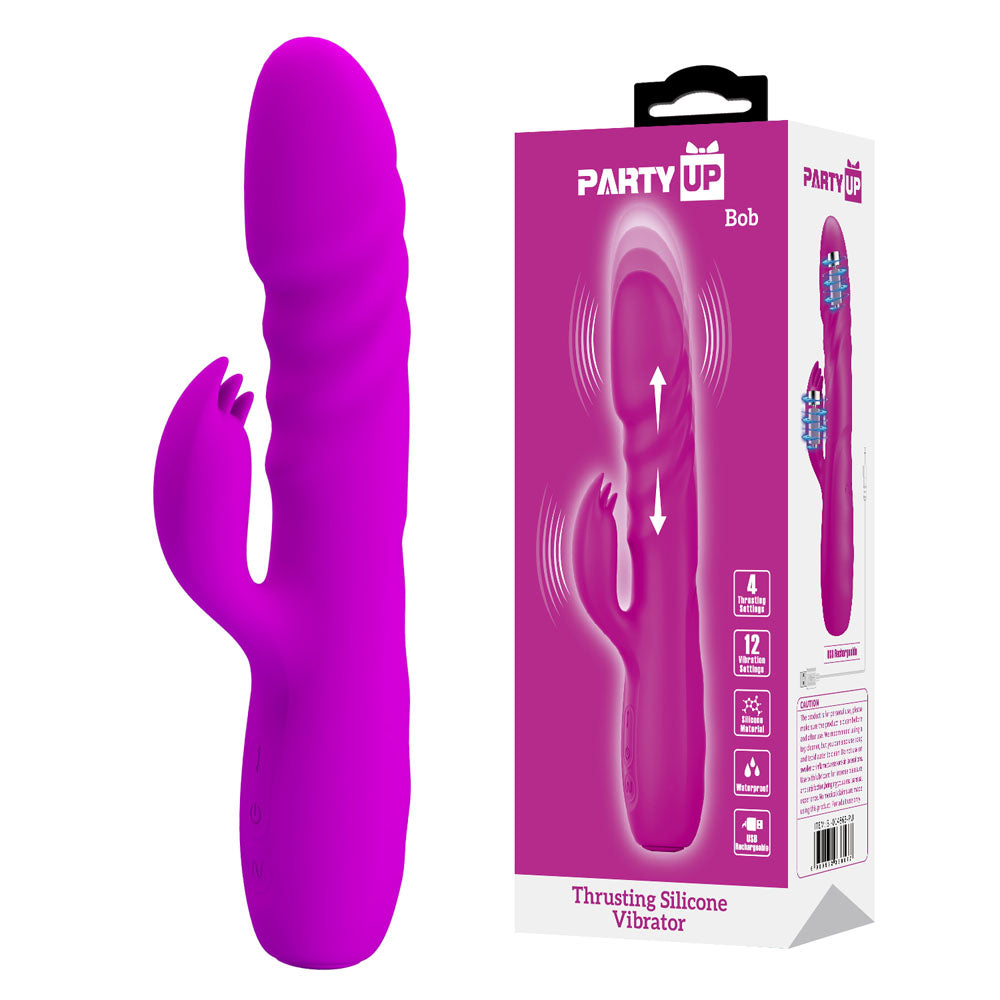 Party Up BOB Thrusting Vibe - Purple - Purple 25 cm USB Rechargeable Thrusting Rabbit Vibrator