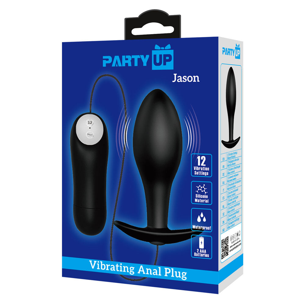 Party Up JASON Vibrating Anal Plug - Black 8.5 cm Vibrating Butt Plug with Remote