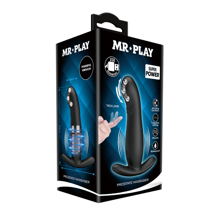MR PLAY Prostate Massager - Black USB Rechargeable Prostate Massager with Flicking Tip - Hush Store Sydney 
