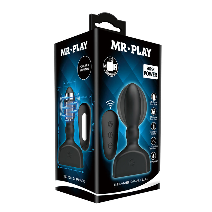 MR PLAY Inflatable Anal Plug - Black USB Rechargeable Inflatable Anal Plug with Wireless Remote