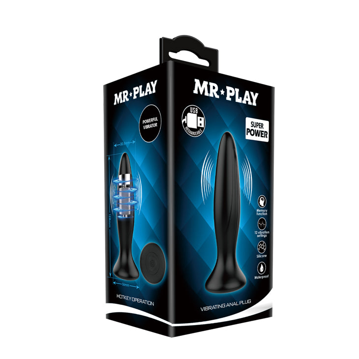 MR PLAY Vibrating Anal Plug - Black 12.8 cm USB Rechargeable Vibrating Butt Plug