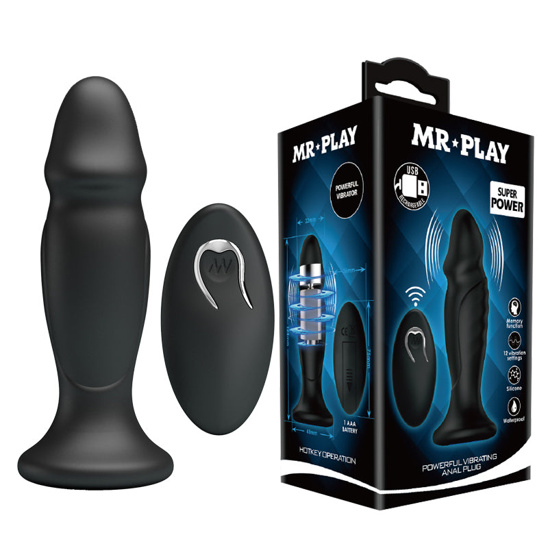 MR PLAY Powerful Vibrating Anal Plug - Black 12.4 cm USB Rechargeable Vibrating Anal Plug with Remote