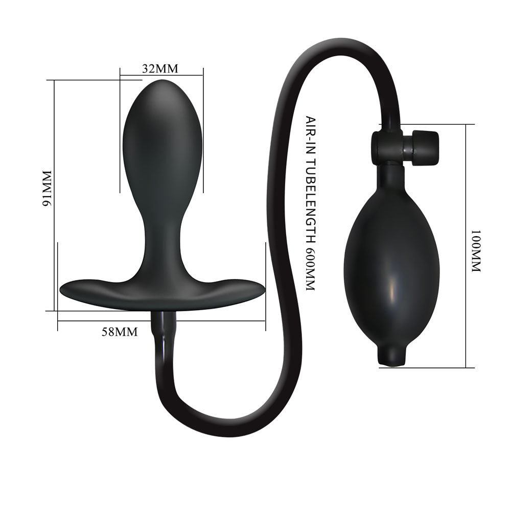 Party Up KEVIN Inflatable Butt Plug - Black 9.1 cm Inflatable Butt Plug - Hush Store Sydney 