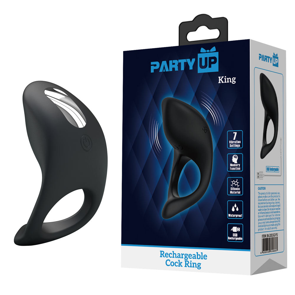 Party Up KING Rechargeable Cock Ring - Black USB Rechargeable Cock Ring - Hush Store Sydney 