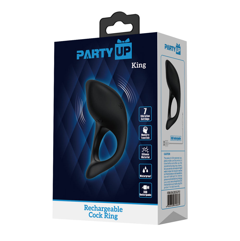 Party Up KING Rechargeable Cock Ring - Black USB Rechargeable Cock Ring - Hush Store Sydney 