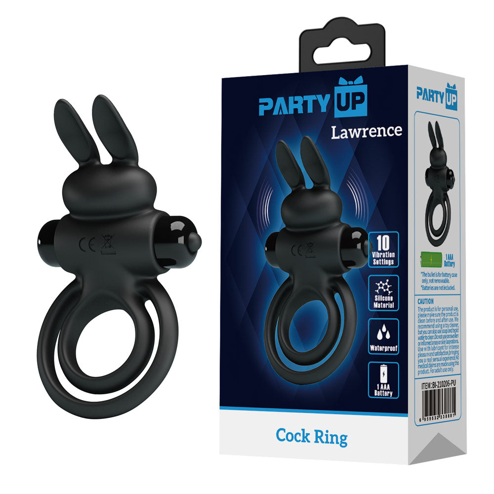 Party Up LAWRENCE Vibrating Cock Ring - Black Vibrating Cock & Balls Ring - Hush Store Sydney 