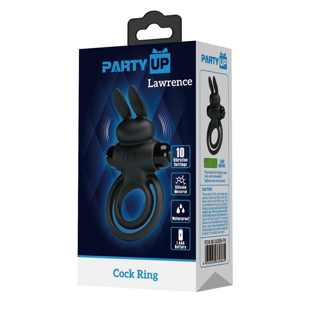 Party Up LAWRENCE Vibrating Cock Ring - Black Vibrating Cock & Balls Ring - Hush Store Sydney 