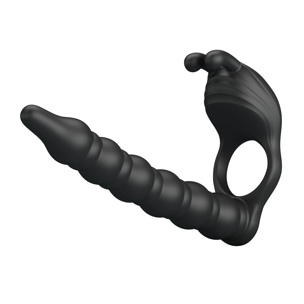 Party Up MARCUS Ring & Anal Plug - Black USB Rechargeable Vibrating Cock Ring with Double Penetrator - Hush Store Sydney 