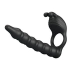 Party Up MARCUS Ring & Anal Plug - Black USB Rechargeable Vibrating Cock Ring with Double Penetrator - Hush Store Sydney 