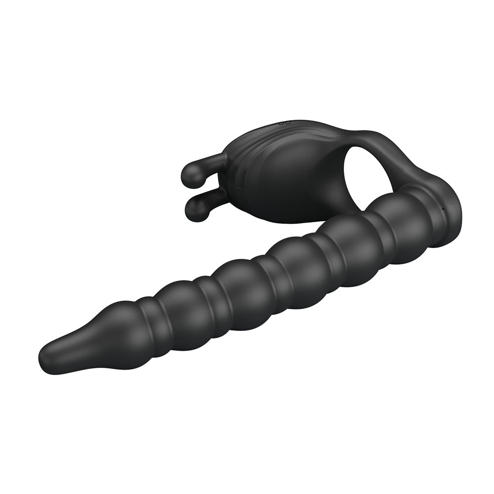 Party Up MARCUS Ring & Anal Plug - Black USB Rechargeable Vibrating Cock Ring with Double Penetrator - Hush Store Sydney 