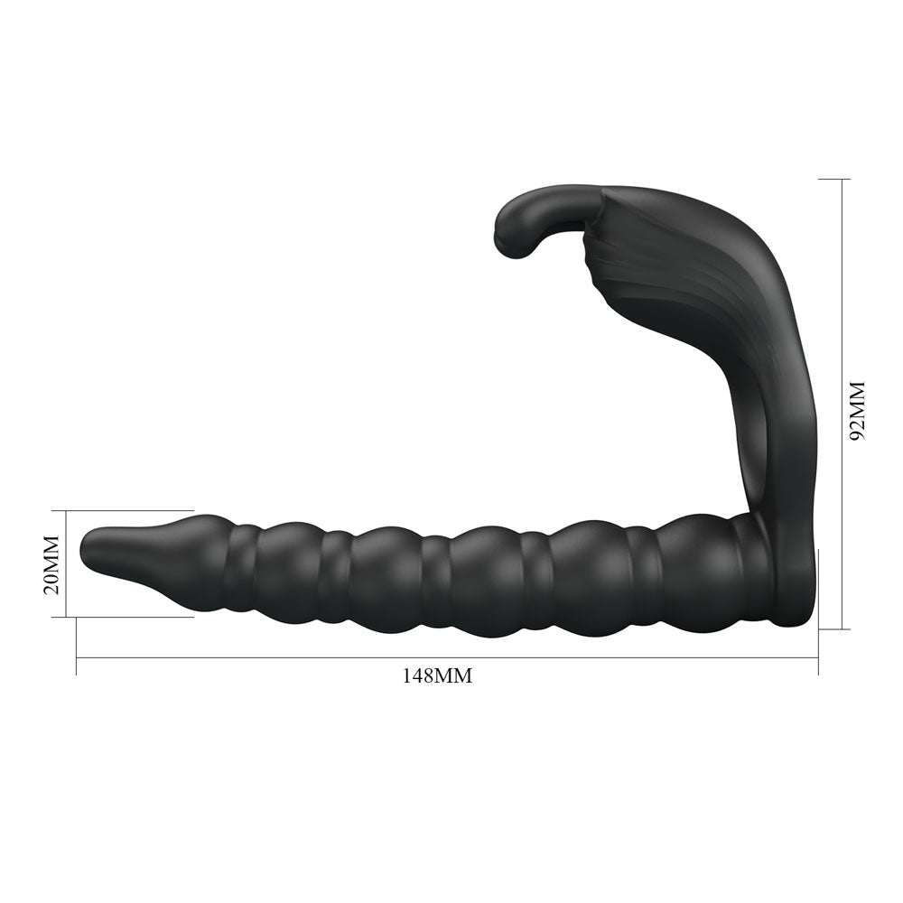 Party Up MARCUS Ring & Anal Plug - Black USB Rechargeable Vibrating Cock Ring with Double Penetrator - Hush Store Sydney 