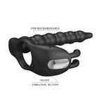 Party Up MARCUS Ring & Anal Plug - Black USB Rechargeable Vibrating Cock Ring with Double Penetrator - Hush Store Sydney 