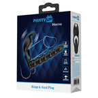 Party Up MARCUS Ring & Anal Plug - Black USB Rechargeable Vibrating Cock Ring with Double Penetrator - Hush Store Sydney 