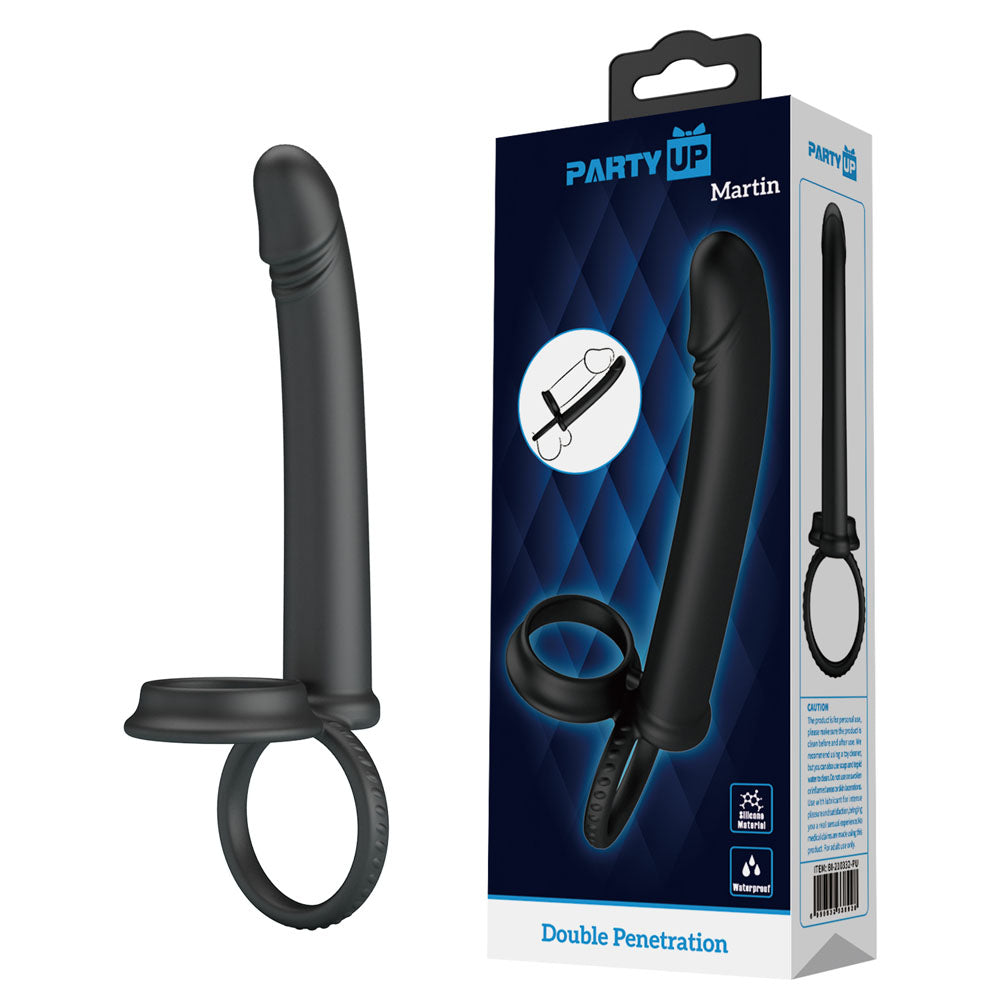 Party Up MARTIN Double Penetrator - Black Cock & Ball Rings with Double Penetrator