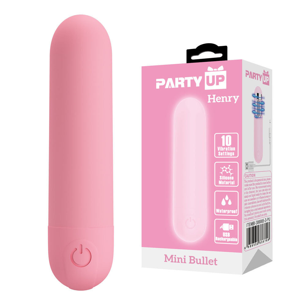 Party Up HENRY Mini Bullet - Pink - Pink 8 cm USB Rechargeable Bullet - Hush Store Sydney 