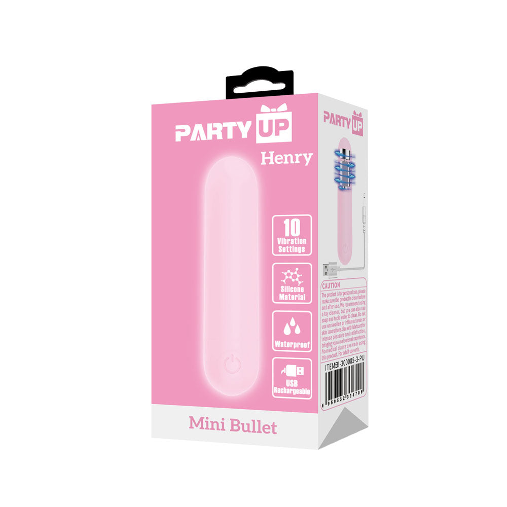 Party Up HENRY Mini Bullet - Pink - Pink 8 cm USB Rechargeable Bullet - Hush Store Sydney 