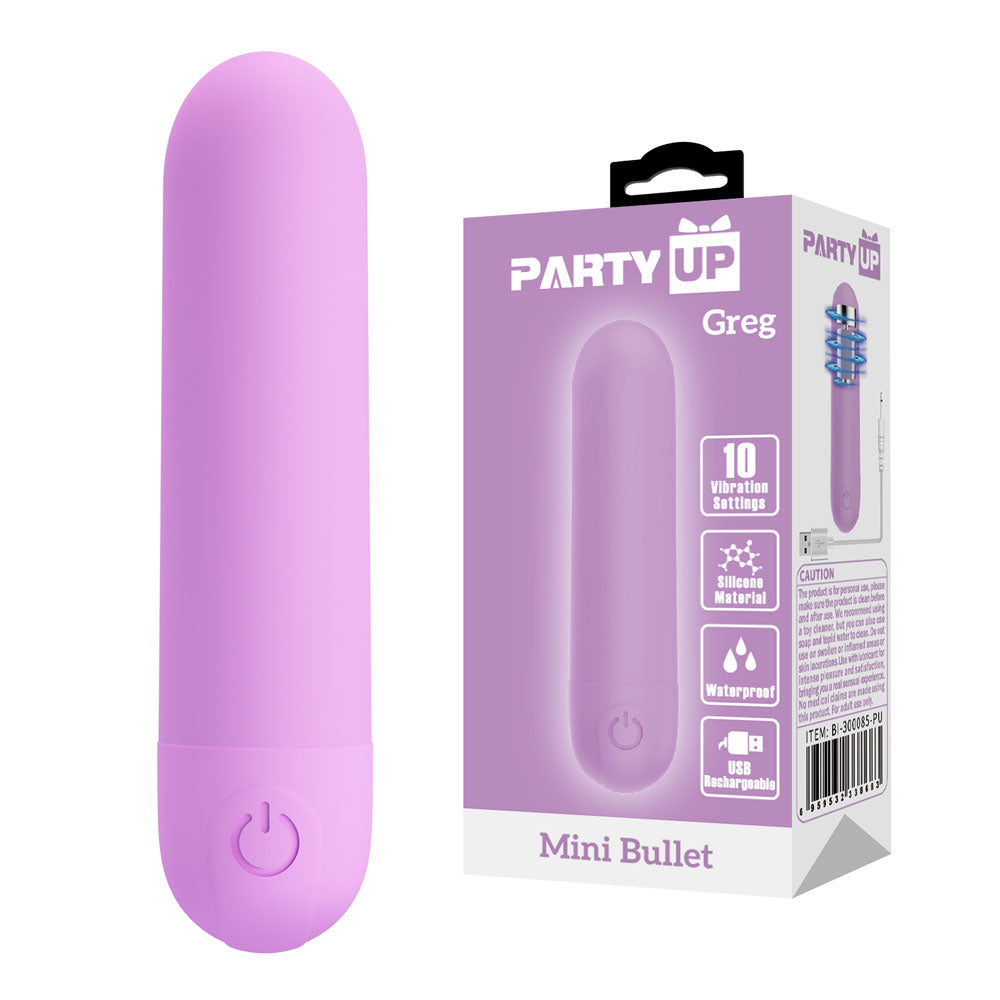 Party Up GREG Mini Bullet - Purple - Purple 8 cm USB Rechargeable Bullet - Hush Store Sydney 