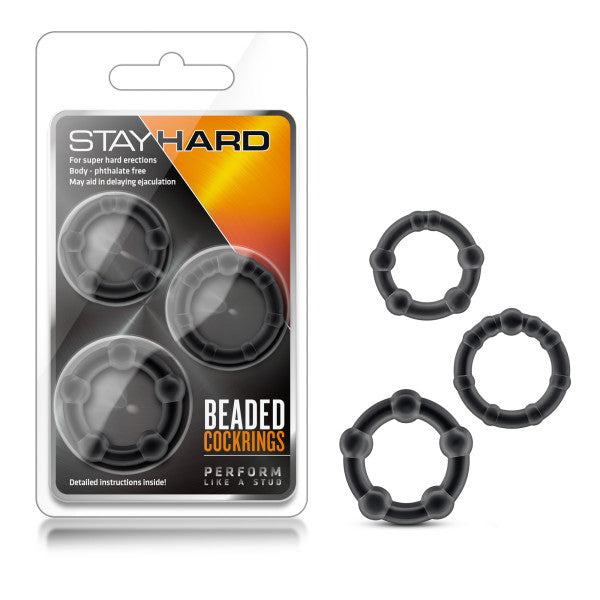 Stay Hard Beaded Cockrings - Black Cock Rings - Set of 3 Sizes - Hush Store Sydney 