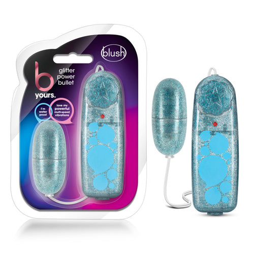 B Yours Glitter Power Bullet - Blue - Glitter Blue 5.5 cm Bullet - Hush Store Sydney 