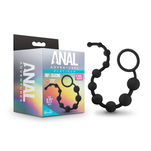 Anal Adventures Platinum 10 Anal Beads - Black - Black 31.7 cm Anal Beads - Hush Store Sydney 
