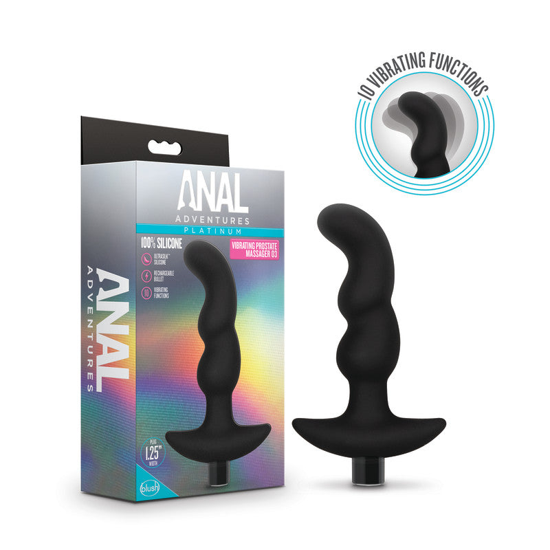 Anal Adventures Platinum Vibrating Prostate Massager 03 - Black USB Rechargeable 15.2 cm Prostate Massager - Hush Store Sydney 
