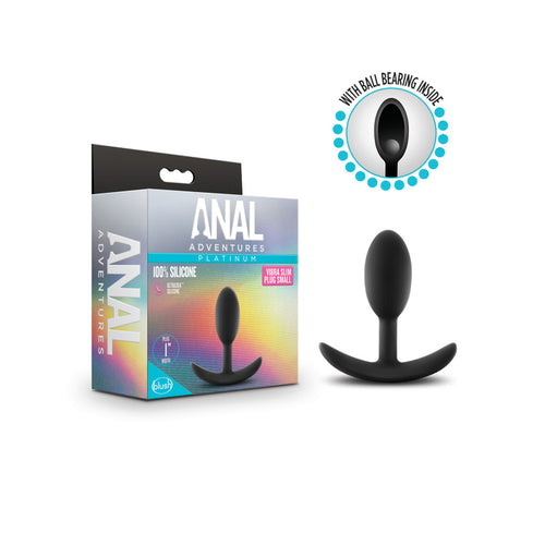 Anal Adventures Platinum Vibra Slim Plug - Black 8.9 cm Small Butt Plug with Internal Ball - Hush Store Sydney 