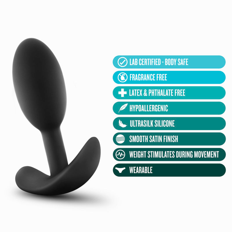 Anal Adventures Platinum Vibra Slim Plug - Black 8.9 cm Small Butt Plug with Internal Ball - Hush Store Sydney 