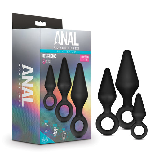 Anal Adventures Platinum Loop Plug Kit - Black Butt Plugs - Set of 3 Sizes - Hush Store Sydney 