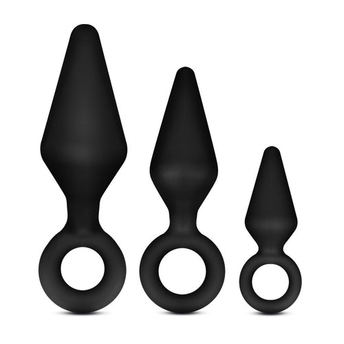 Anal Adventures Platinum Loop Plug Kit - Black Butt Plugs - Set of 3 Sizes - Hush Store Sydney 