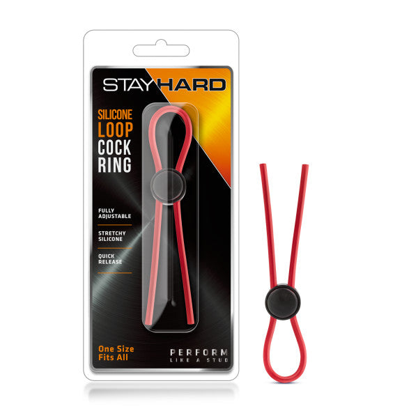 Stay Hard - Silicone Loop Cock Ring - Red Adjustable Lasso Cock Ring - Hush Store Sydney 