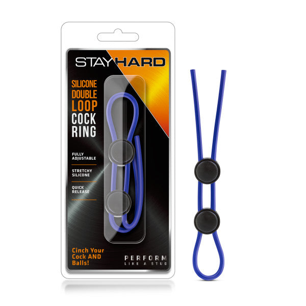 Stay Hard - Silicone Double Loop Cock Ring - Blue Adjustable Lasso Cock Ring - Hush Store Sydney 