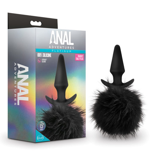 Anal Adventures Platinum Rabbit Tail Plug - Black 10 cm Butt Plug with Bunny Tail - Hush Store Sydney 