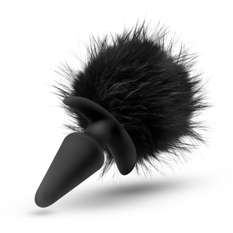 Anal Adventures Platinum Rabbit Tail Plug - Black 10 cm Butt Plug with Bunny Tail - Hush Store Sydney 
