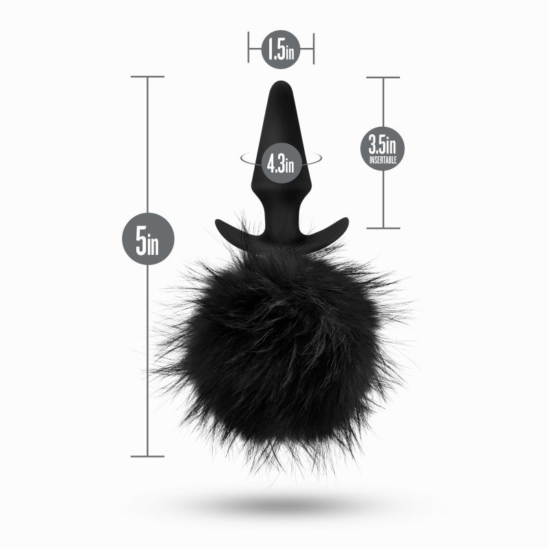 Anal Adventures Platinum Rabbit Tail Plug - Black 10 cm Butt Plug with Bunny Tail - Hush Store Sydney 