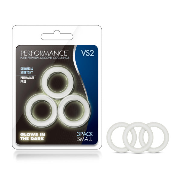 Performance VS2 Pure Premium Silicone Cockrings - Glow In Dark Small Cock Rings - Set of 3 - Hush Store Sydney 